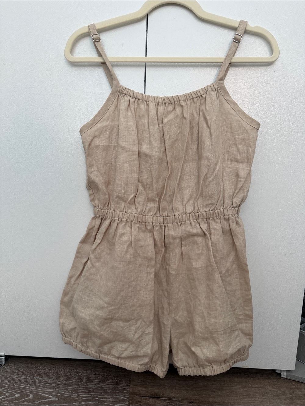 Suzi Kondi Tan Linen Sleeveless Romper